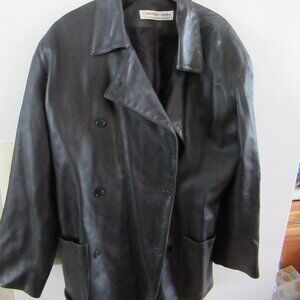 Vtg Calvin Klein Women's  Button Front Leather Jacket Hong Kong lined 10 m l